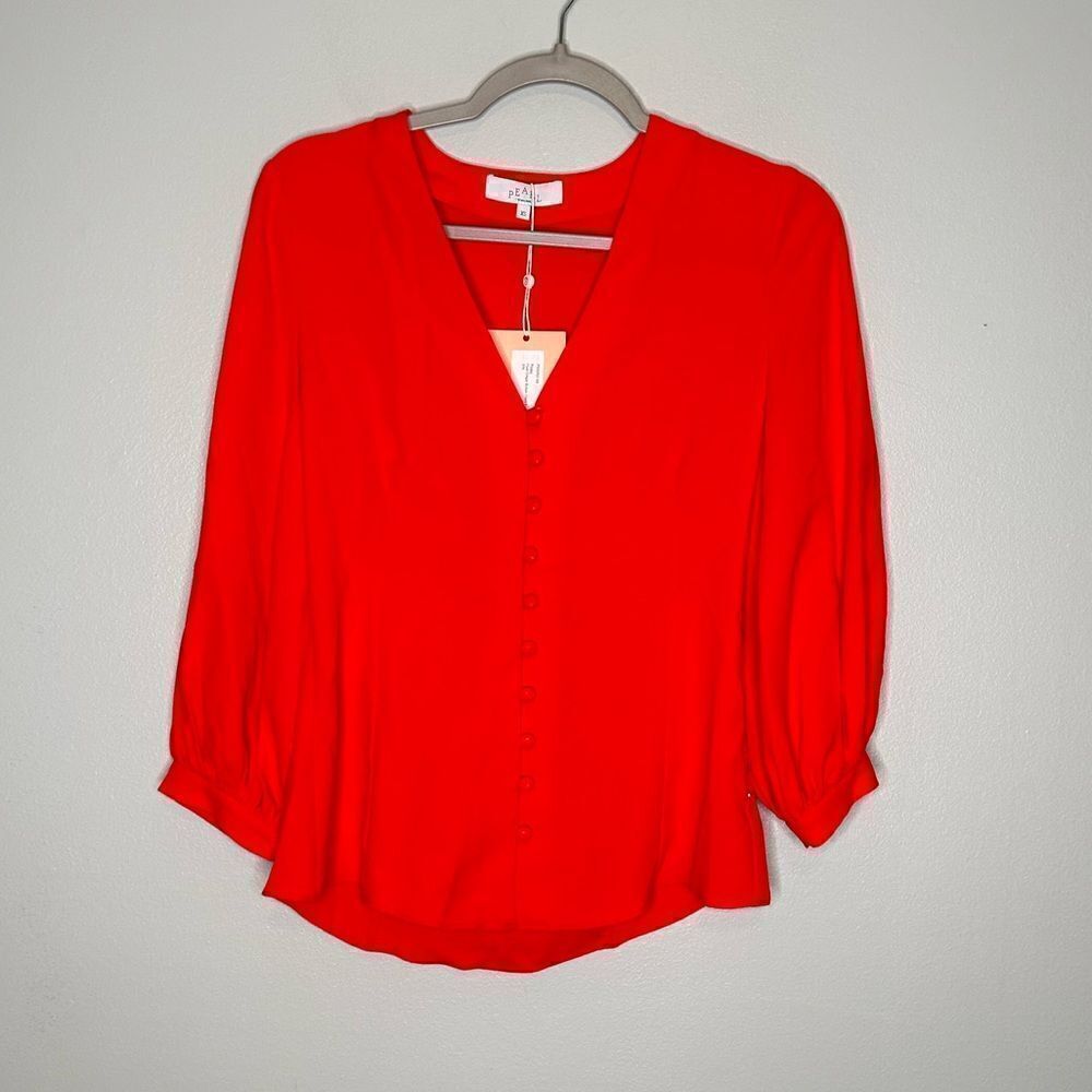 Pearl by Lela Rose Button Front Crepe Blouse NWT